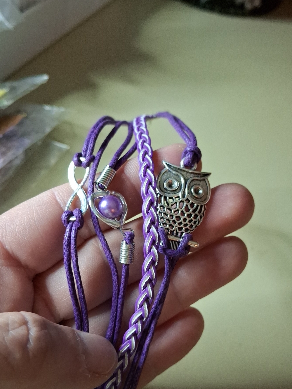 Braided Multi-Charm Bracelet Stack - Purple